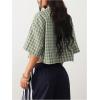 imageSOLY HUX Womens Button Down Vintage Plaid Shirts Short Sleeve Crop Blouses Preppy ClothesGreen Gingham