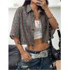imageSOLY HUX Womens Button Down Vintage Plaid Shirts Short Sleeve Crop Blouses Preppy ClothesGreen Plaid