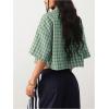 imageSOLY HUX Womens Button Down Vintage Plaid Shirts Short Sleeve Crop Blouses Preppy ClothesGreen and White