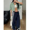 imageSOLY HUX Womens Button Down Vintage Plaid Shirts Short Sleeve Crop Blouses Preppy ClothesGreen and White