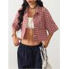 imageSOLY HUX Womens Button Down Vintage Plaid Shirts Short Sleeve Crop Blouses Preppy ClothesRed Plaid