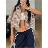imageSOLY HUX Womens Button Down Vintage Plaid Shirts Short Sleeve Crop Blouses Preppy ClothesRust Brown