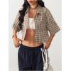 imageSOLY HUX Womens Button Down Vintage Plaid Shirts Short Sleeve Crop Blouses Preppy ClothesRust Brown