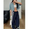 imageSOLY HUX Womens Button Down Vintage Plaid Shirts Short Sleeve Crop Blouses Preppy ClothesTeal Blue Gingham
