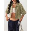 imageSOLY HUX Womens Button Down Vintage Plaid Shirts Short Sleeve Crop Blouses Preppy ClothesYellow Gingham