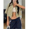 imageSOLY HUX Womens Button Down Vintage Plaid Shirts Short Sleeve Crop Blouses Preppy ClothesYellow Gingham