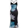 imageSOLY HUX Womens Floral Mesh Bodycon Cami Dress Cowl Neck Sleeveless Cocktail Party Wedding Guest Long Maxi DressesBlue Floral