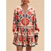 imageSOLY HUX Womens Floral Print Summer Short Dresses Boho Beach Long Sleeve Button Down Flowy Smock DressBeige Floral