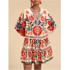 imageSOLY HUX Womens Floral Print Summer Short Dresses Boho Beach Long Sleeve Button Down Flowy Smock DressBeige Floral