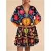imageSOLY HUX Womens Floral Print Summer Short Dresses Boho Beach Long Sleeve Button Down Flowy Smock DressBlack Floral