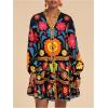 imageSOLY HUX Womens Floral Print Summer Short Dresses Boho Beach Long Sleeve Button Down Flowy Smock DressBlack Floral