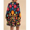 imageSOLY HUX Womens Floral Print Summer Short Dresses Boho Beach Long Sleeve Button Down Flowy Smock DressBlack Floral