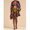 imageSOLY HUX Womens Floral Print Summer Short Dresses Boho Beach Long Sleeve Button Down Flowy Smock DressBlack Floral