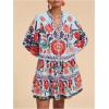 imageSOLY HUX Womens Floral Print Summer Short Dresses Boho Beach Long Sleeve Button Down Flowy Smock DressBlue Floral