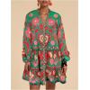 imageSOLY HUX Womens Floral Print Summer Short Dresses Boho Beach Long Sleeve Button Down Flowy Smock DressGreen Floral