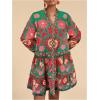 imageSOLY HUX Womens Floral Print Summer Short Dresses Boho Beach Long Sleeve Button Down Flowy Smock DressGreen Floral