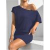 imageSOLY HUX Womens Off The Shoulder Mini Dress Asymmetrical Neck Short Sleeve Casual Bodycon T Shirt DressesPlain Blue