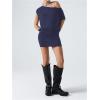 imageSOLY HUX Womens Off The Shoulder Mini Dress Asymmetrical Neck Short Sleeve Casual Bodycon T Shirt DressesPlain Blue