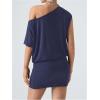 imageSOLY HUX Womens Off The Shoulder Mini Dress Asymmetrical Neck Short Sleeve Casual Bodycon T Shirt DressesPlain Blue
