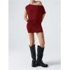 imageSOLY HUX Womens Off The Shoulder Mini Dress Asymmetrical Neck Short Sleeve Casual Bodycon T Shirt DressesPlain Burgundy
