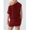 imageSOLY HUX Womens Off The Shoulder Mini Dress Asymmetrical Neck Short Sleeve Casual Bodycon T Shirt DressesPlain Burgundy