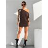 imageSOLY HUX Womens Off The Shoulder Mini Dress Asymmetrical Neck Short Sleeve Casual Bodycon T Shirt DressesPlain Coffee Brown