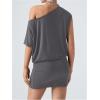 imageSOLY HUX Womens Off The Shoulder Mini Dress Asymmetrical Neck Short Sleeve Casual Bodycon T Shirt DressesPlain Grey