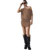 imageSOLY HUX Womens Off The Shoulder Mini Dress Asymmetrical Neck Short Sleeve Casual Bodycon T Shirt DressesPlain Khaki