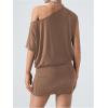 imageSOLY HUX Womens Off The Shoulder Mini Dress Asymmetrical Neck Short Sleeve Casual Bodycon T Shirt DressesPlain Khaki