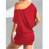 imageSOLY HUX Womens Off The Shoulder Mini Dress Asymmetrical Neck Short Sleeve Casual Bodycon T Shirt DressesPlain Red
