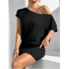 imageSOLY HUX Womens Off The Shoulder Mini Dress Asymmetrical Neck Short Sleeve Casual Bodycon T Shirt DressesPure Black