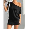 imageSOLY HUX Womens Off The Shoulder Mini Dress Asymmetrical Neck Short Sleeve Casual Bodycon T Shirt DressesPure Black