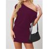 imageSOLY HUX Womens Off The Shoulder Mini Dress Asymmetrical Neck Short Sleeve Casual Bodycon T Shirt DressesSolid Burgundy