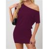 imageSOLY HUX Womens Off The Shoulder Mini Dress Asymmetrical Neck Short Sleeve Casual Bodycon T Shirt DressesSolid Burgundy