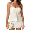 imageSOLY HUX Womens Peplum Halter Crop Tops Y2K Drawstring Tie Ruched Dressy Casual Spaghetti Strap Cami TopApricot