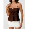 imageSOLY HUX Womens Peplum Halter Crop Tops Y2K Drawstring Tie Ruched Dressy Casual Spaghetti Strap Cami TopChocolate Brown