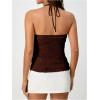 imageSOLY HUX Womens Peplum Halter Crop Tops Y2K Drawstring Tie Ruched Dressy Casual Spaghetti Strap Cami TopChocolate Brown