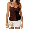 imageSOLY HUX Womens Peplum Halter Crop Tops Y2K Drawstring Tie Ruched Dressy Casual Spaghetti Strap Cami TopChocolate Brown