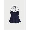 imageSOLY HUX Womens Peplum Halter Crop Tops Y2K Drawstring Tie Ruched Dressy Casual Spaghetti Strap Cami TopDark Blue