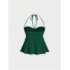 imageSOLY HUX Womens Peplum Halter Crop Tops Y2K Drawstring Tie Ruched Dressy Casual Spaghetti Strap Cami TopDark Green