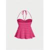 imageSOLY HUX Womens Peplum Halter Crop Tops Y2K Drawstring Tie Ruched Dressy Casual Spaghetti Strap Cami TopHot Pink