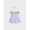 imageSOLY HUX Womens Peplum Halter Crop Tops Y2K Drawstring Tie Ruched Dressy Casual Spaghetti Strap Cami TopLight Blue