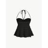imageSOLY HUX Womens Peplum Halter Crop Tops Y2K Drawstring Tie Ruched Dressy Casual Spaghetti Strap Cami TopPure Black