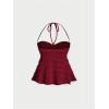 imageSOLY HUX Womens Peplum Halter Crop Tops Y2K Drawstring Tie Ruched Dressy Casual Spaghetti Strap Cami TopPure Burgundy