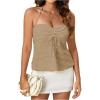 imageSOLY HUX Womens Peplum Halter Crop Tops Y2K Drawstring Tie Ruched Dressy Casual Spaghetti Strap Cami TopPure Khaki