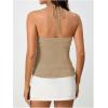 imageSOLY HUX Womens Peplum Halter Crop Tops Y2K Drawstring Tie Ruched Dressy Casual Spaghetti Strap Cami TopPure Khaki