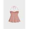 imageSOLY HUX Womens Peplum Halter Crop Tops Y2K Drawstring Tie Ruched Dressy Casual Spaghetti Strap Cami TopPure Pink
