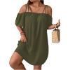 imageSOLY HUX Womens Plus Size Dresses Off Shoulder Short Sleeve Short Dresses Causal Loose Tunic Summer DressSolid Army Green