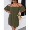 imageSOLY HUX Womens Plus Size Dresses Off Shoulder Short Sleeve Short Dresses Causal Loose Tunic Summer DressSolid Army Green