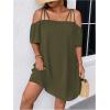 imageSOLY HUX Womens Plus Size Dresses Off Shoulder Short Sleeve Short Dresses Causal Loose Tunic Summer DressSolid Army Green